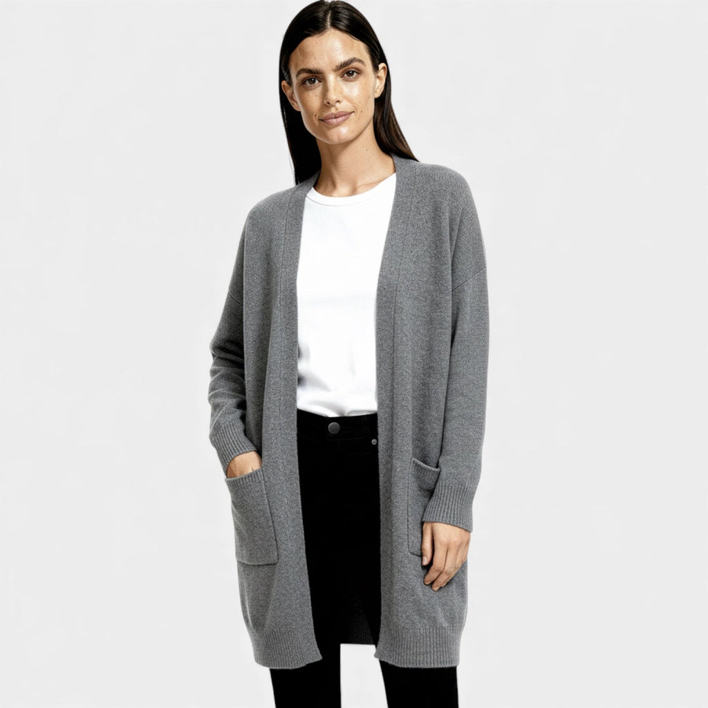 Long Wool Knit Cardigan for Women – Open Front Design for Layering and Everyday Wear