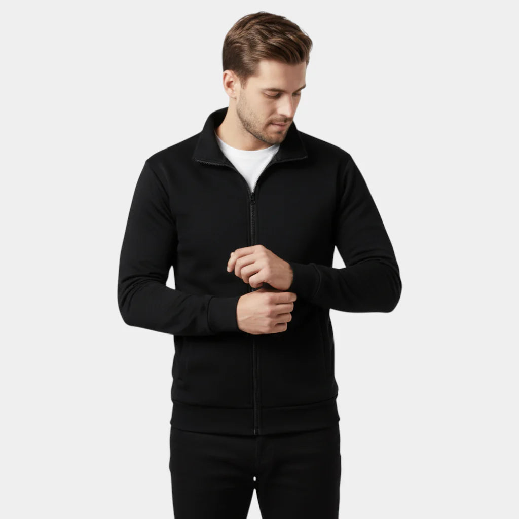Men's Slim Fit Zip-Up Sweat Jacket with Stand Collar for Casual Wear and Active Lifestyle