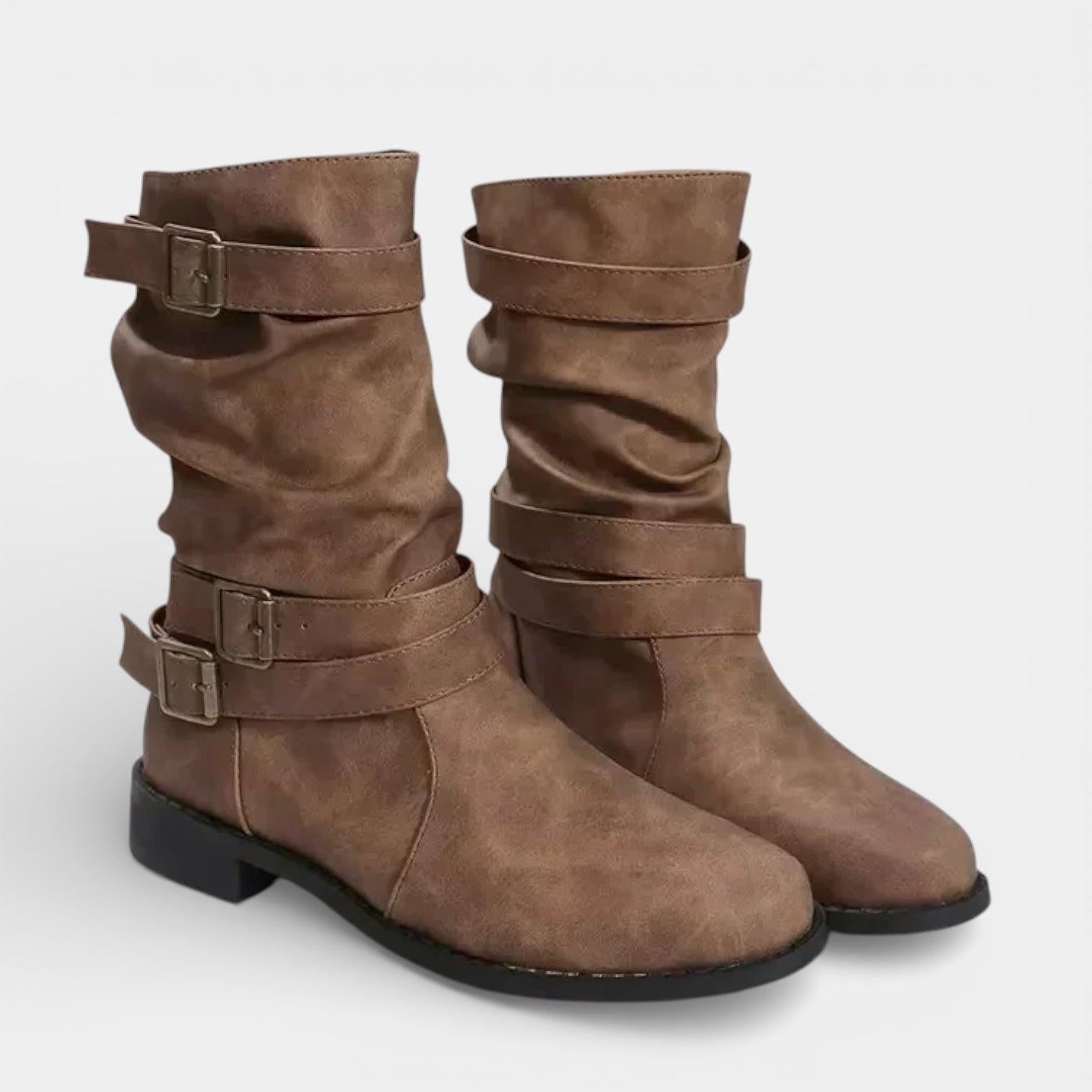 Mid-Calf Buckle Boots for Women – Casual Comfort Footwear in Durable Materials for Everyday Wear