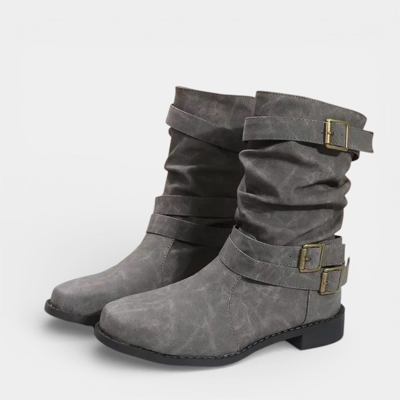 Mid-Calf Buckle Boots for Women – Casual Comfort Footwear in Durable Materials for Everyday Wear