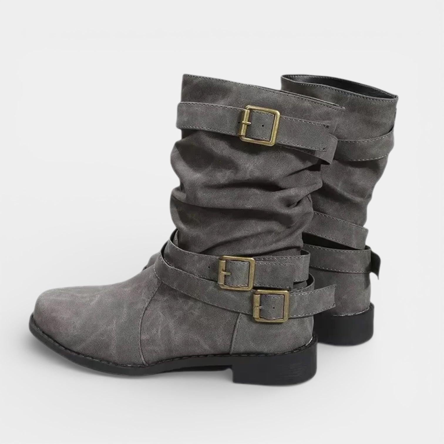 Mid-Calf Buckle Boots for Women – Casual Comfort Footwear in Durable Materials for Everyday Wear