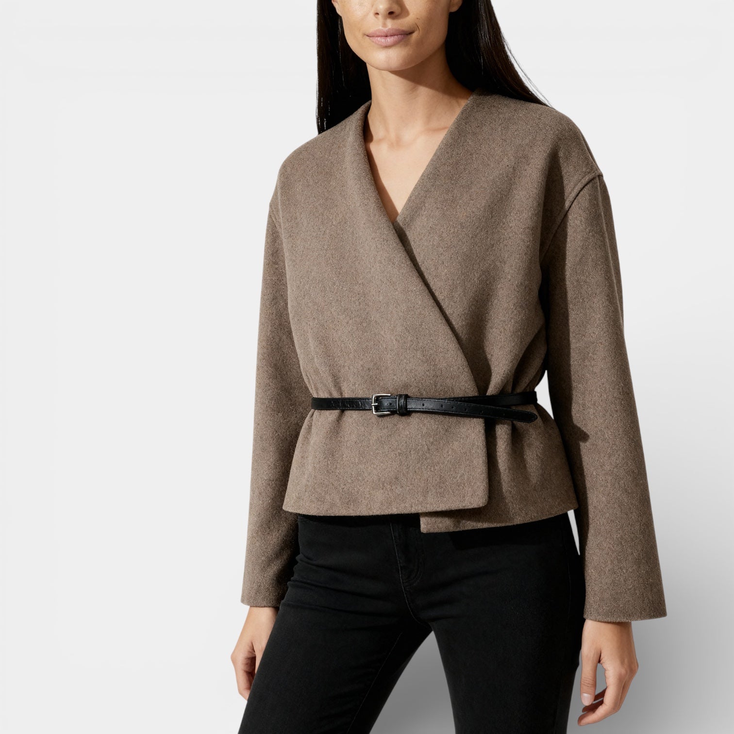 Minimalist Women's Wrap Cardigan with Vegan Leather Belt for Casual Wear and Layering