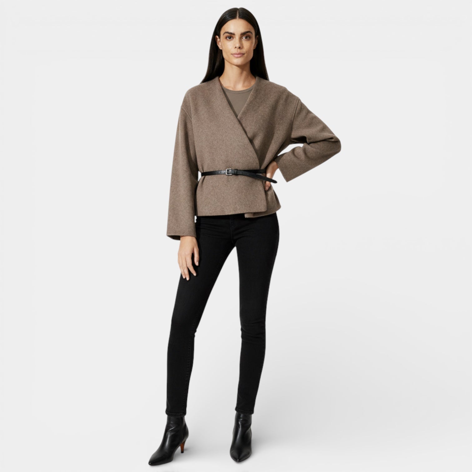 Minimalist Women's Wrap Cardigan with Vegan Leather Belt for Casual Wear and Layering