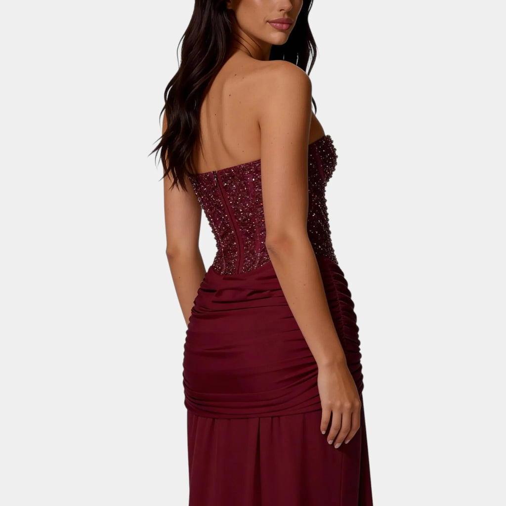 Off Shoulder Glitter Maxi Dress - Strapless Backless Evening Gown for Women