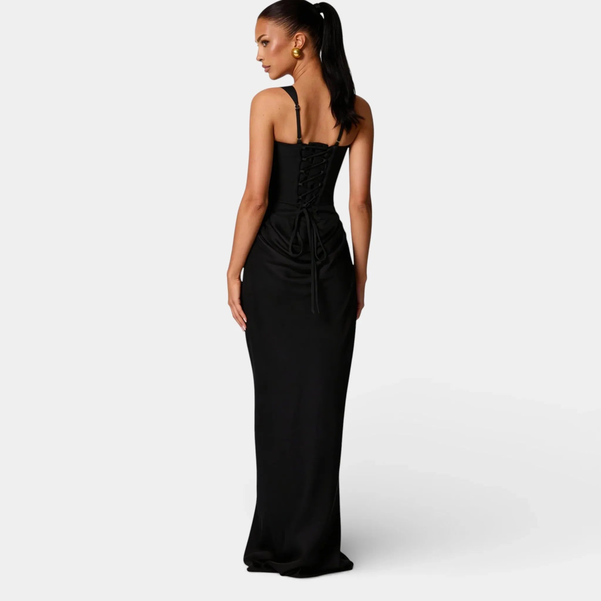 Off-Shoulder Pleated Maxi Dress for Women - Square Neck, Elegant Evening Wear, Lightweight Fabric, Perfect for Special Occasions