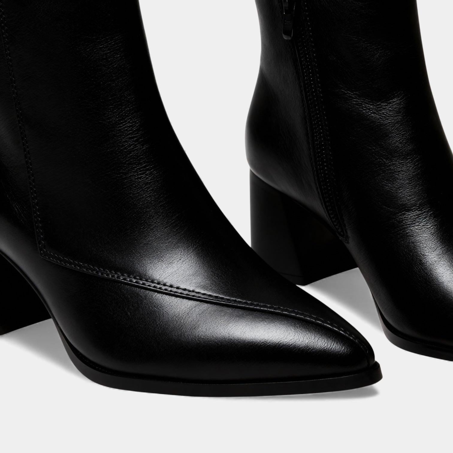 Pointed Toe Faux Leather Ankle Boots for Women - Block Heel, Side Zip Design for Casual and Dressy Occasions