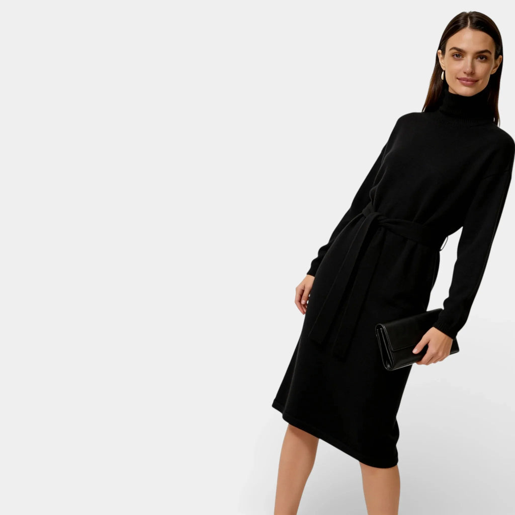 Pure Wool Turtleneck Sweater Dress for Women – Long Knit Design for Casual or Formal Wear