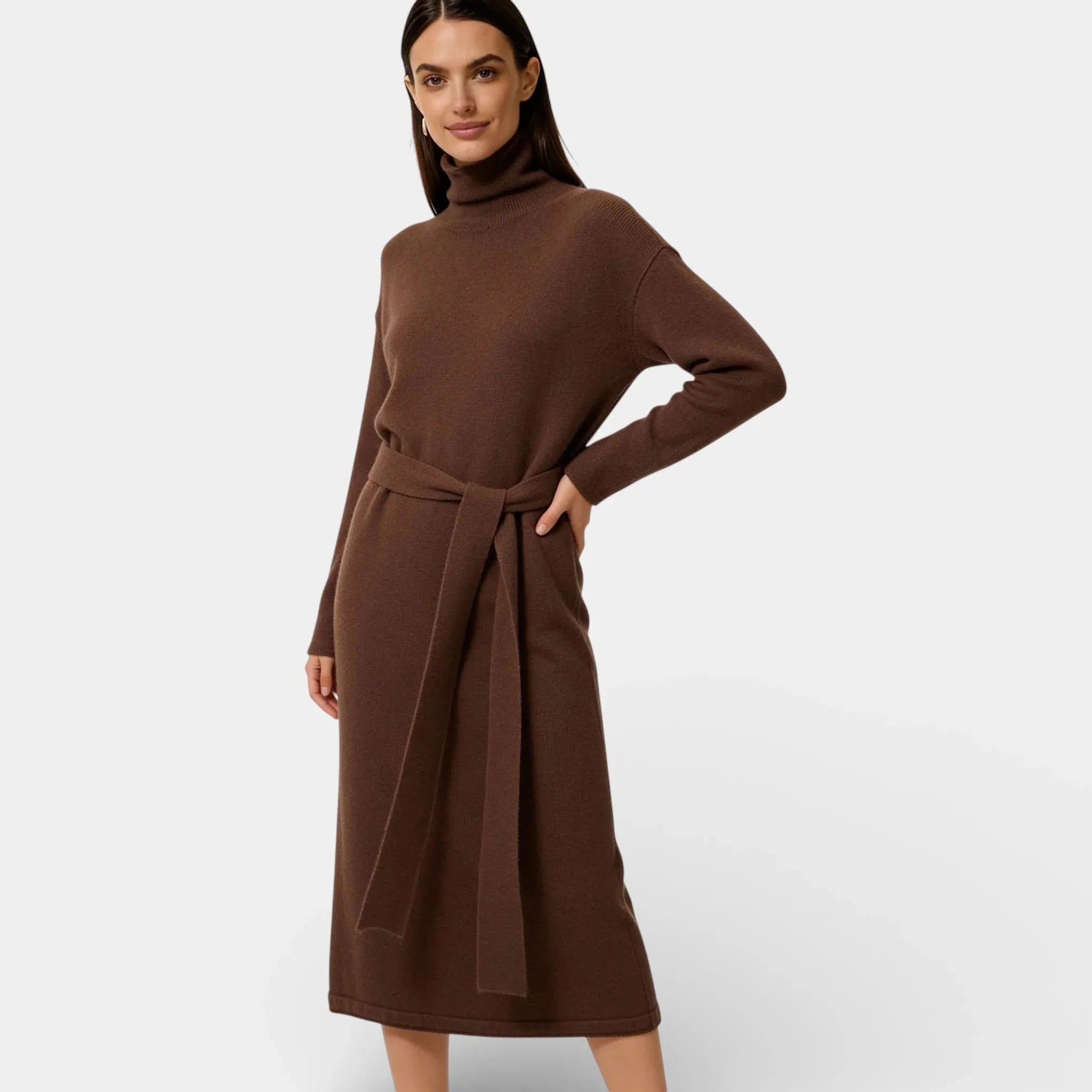 Pure Wool Turtleneck Sweater Dress for Women – Long Knit Design for Casual or Formal Wear