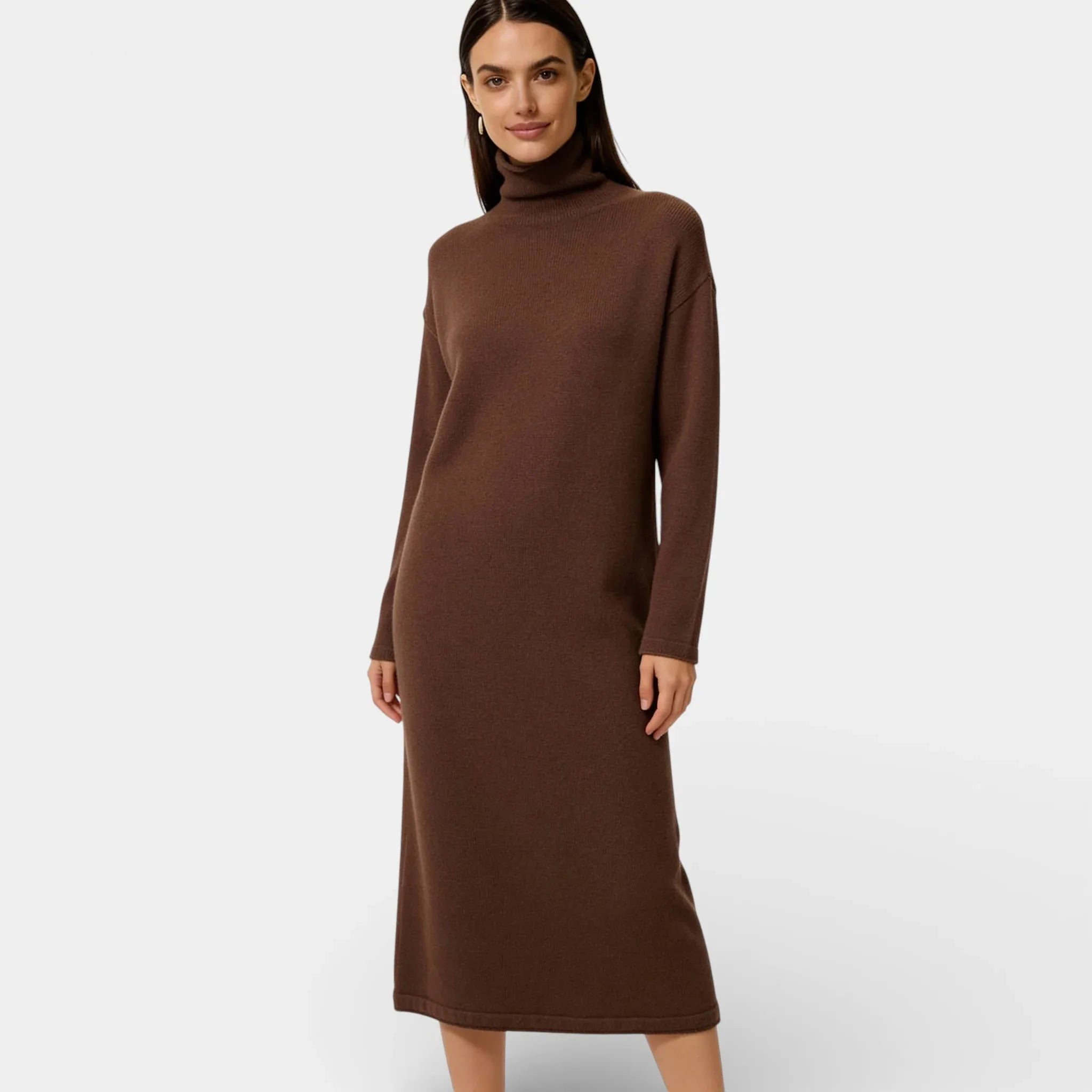 Pure Wool Turtleneck Sweater Dress for Women – Long Knit Design for Casual or Formal Wear