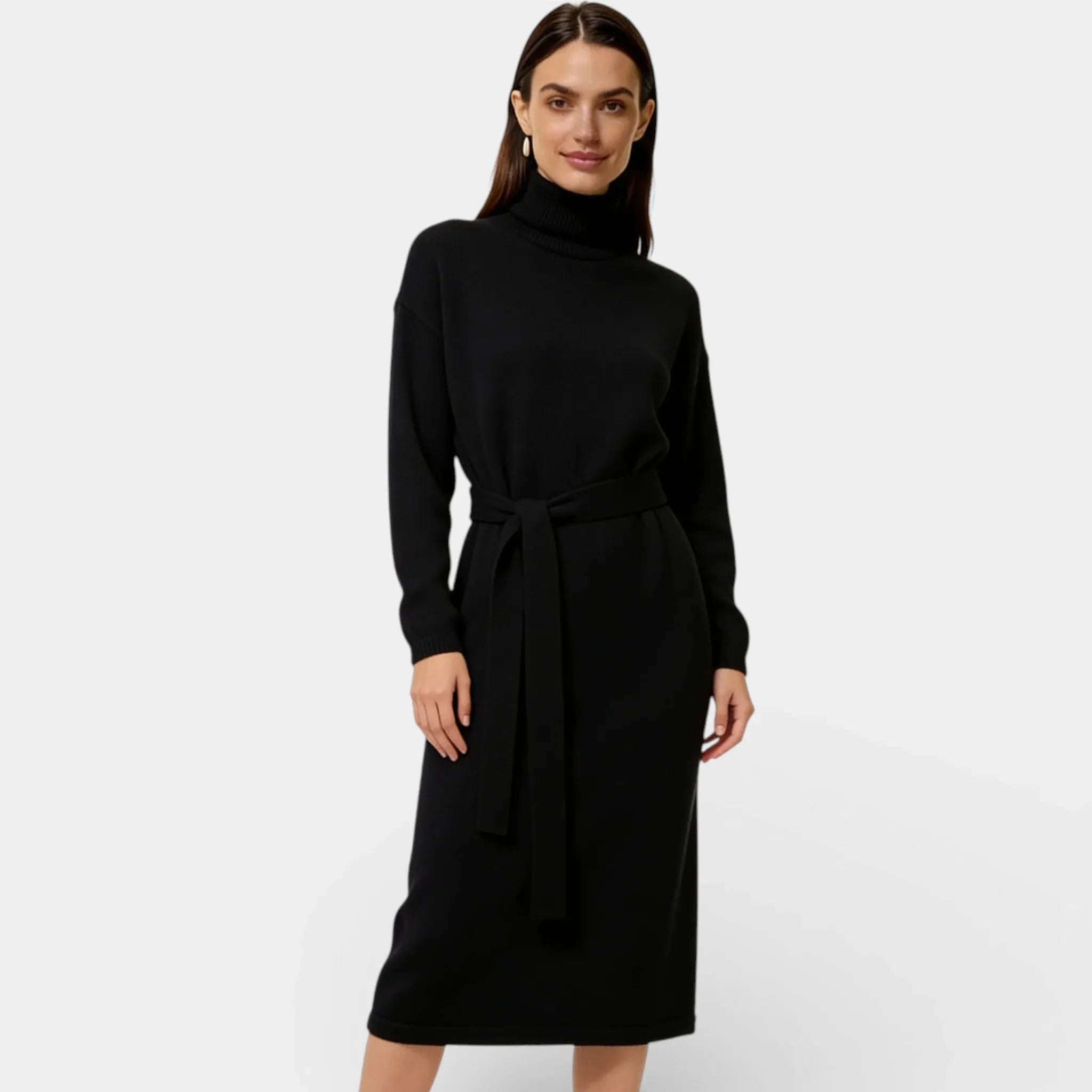 Pure Wool Turtleneck Sweater Dress for Women – Long Knit Design for Casual or Formal Wear