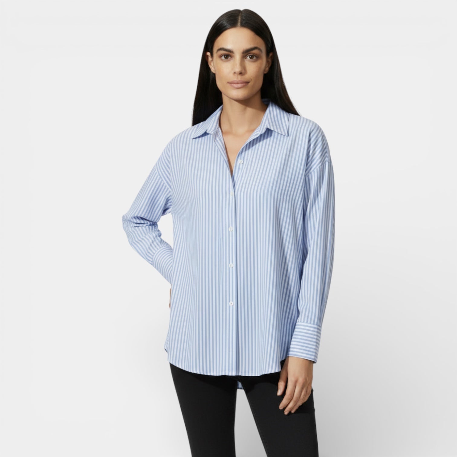 Relaxed Fit Women's Button-Up Shirt - Soft Cotton Blend - Casual Everyday Wear - Versatile Lightweight Top