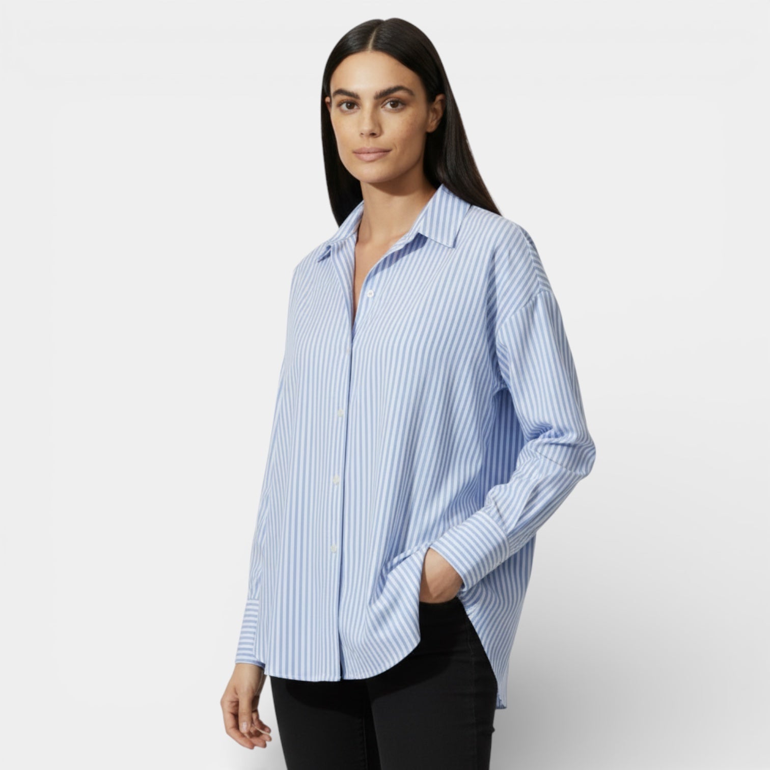 Relaxed Fit Women's Button-Up Shirt - Soft Cotton Blend - Casual Everyday Wear - Versatile Lightweight Top
