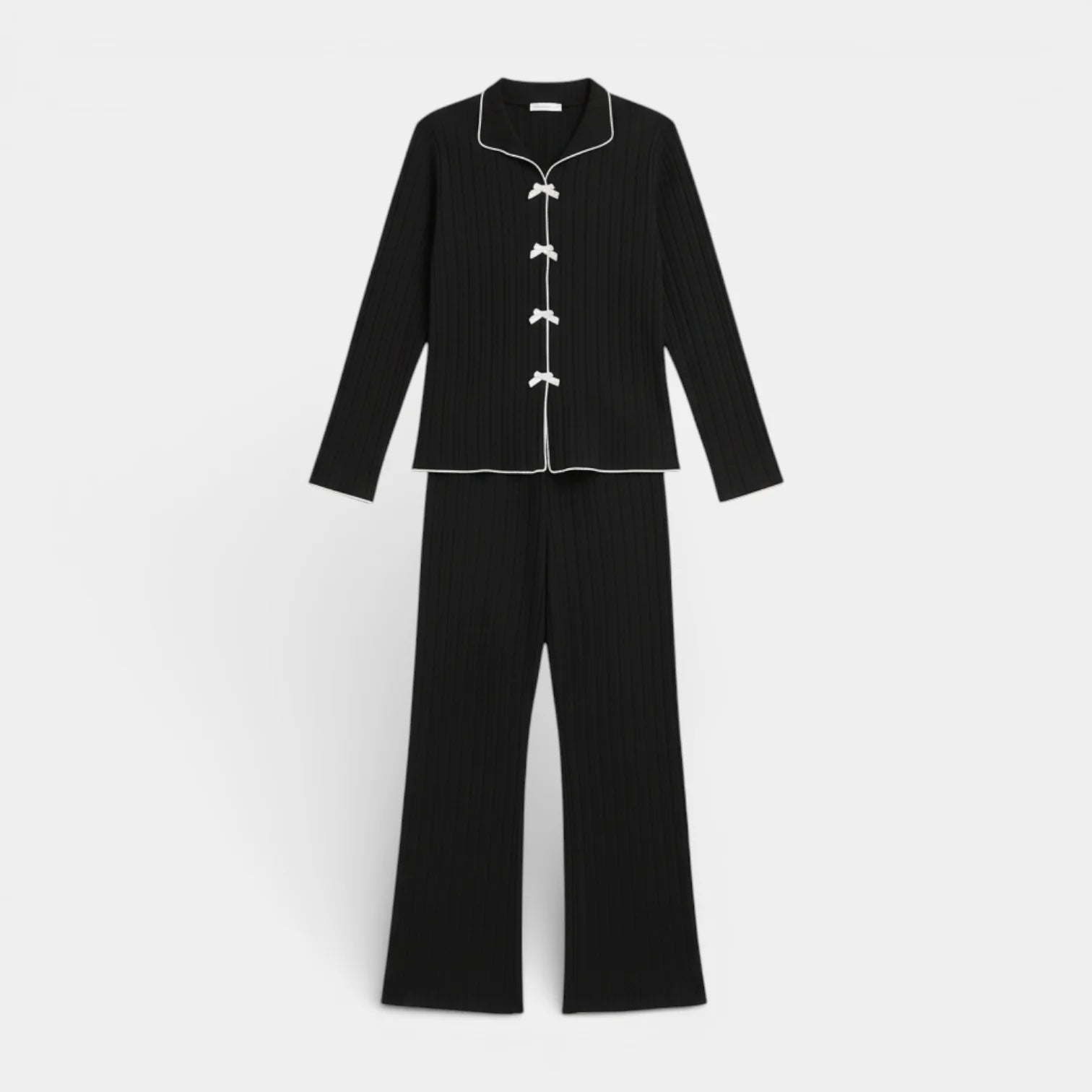 Ribbed Knit Button Front Pajama Set for Women - Cozy Sleepwear in Soft Fabric - Perfect for Relaxing and Lounging