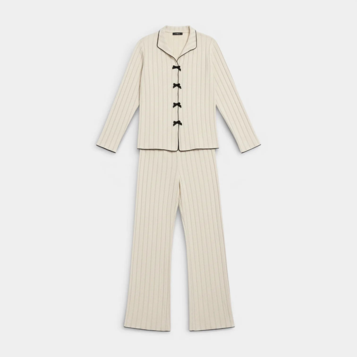Ribbed Knit Button Front Pajama Set for Women - Cozy Sleepwear in Soft Fabric - Perfect for Relaxing and Lounging