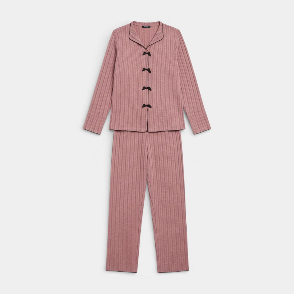 Ribbed Knit Button Front Pajama Set for Women - Cozy Sleepwear in Soft Fabric - Perfect for Relaxing and Lounging