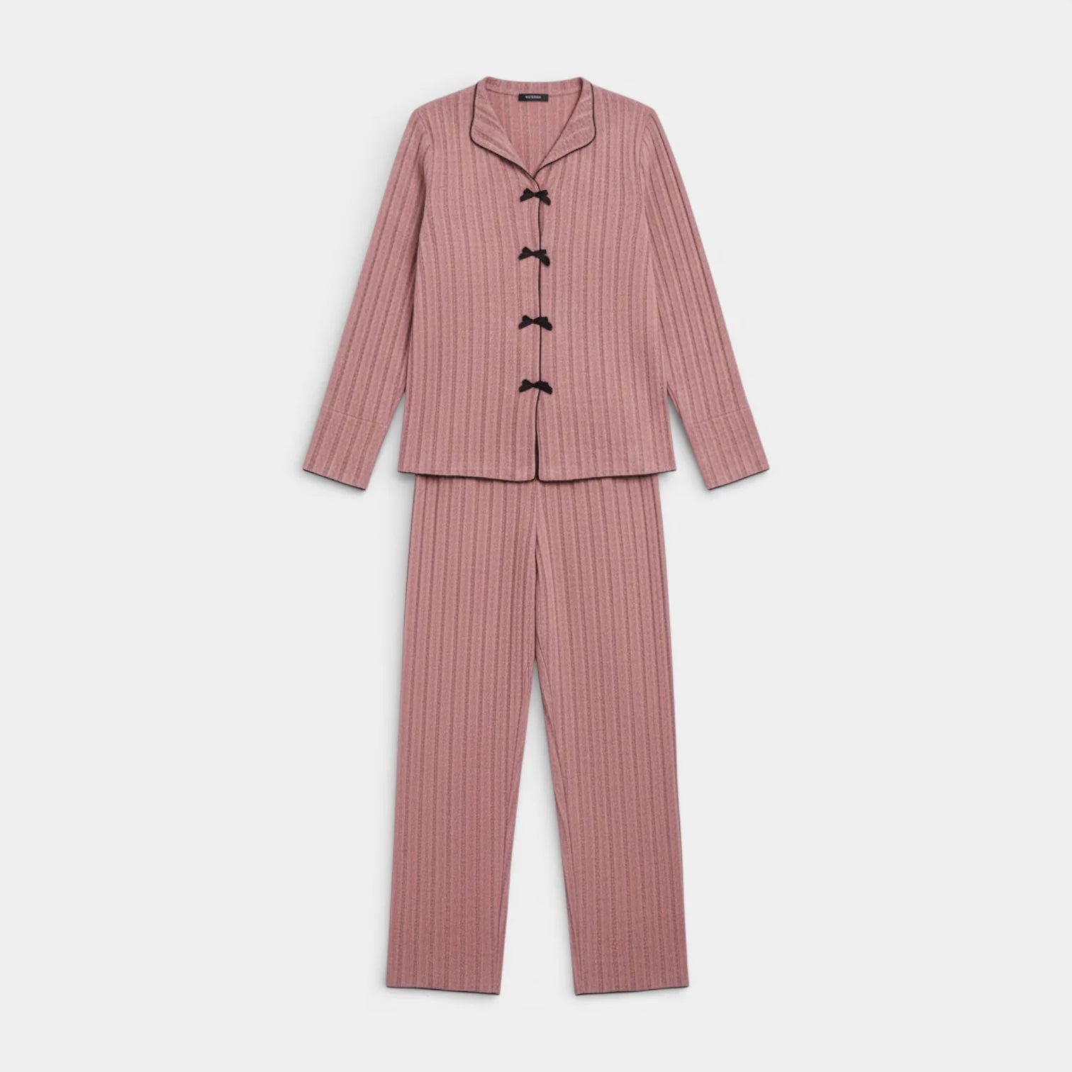 Ribbed Knit Button Front Pajama Set for Women - Cozy Sleepwear in Soft Fabric - Perfect for Relaxing and Lounging