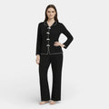 Ribbed Knit Button Front Pajama Set for Women - Cozy Sleepwear in Soft Fabric - Perfect for Relaxing and Lounging