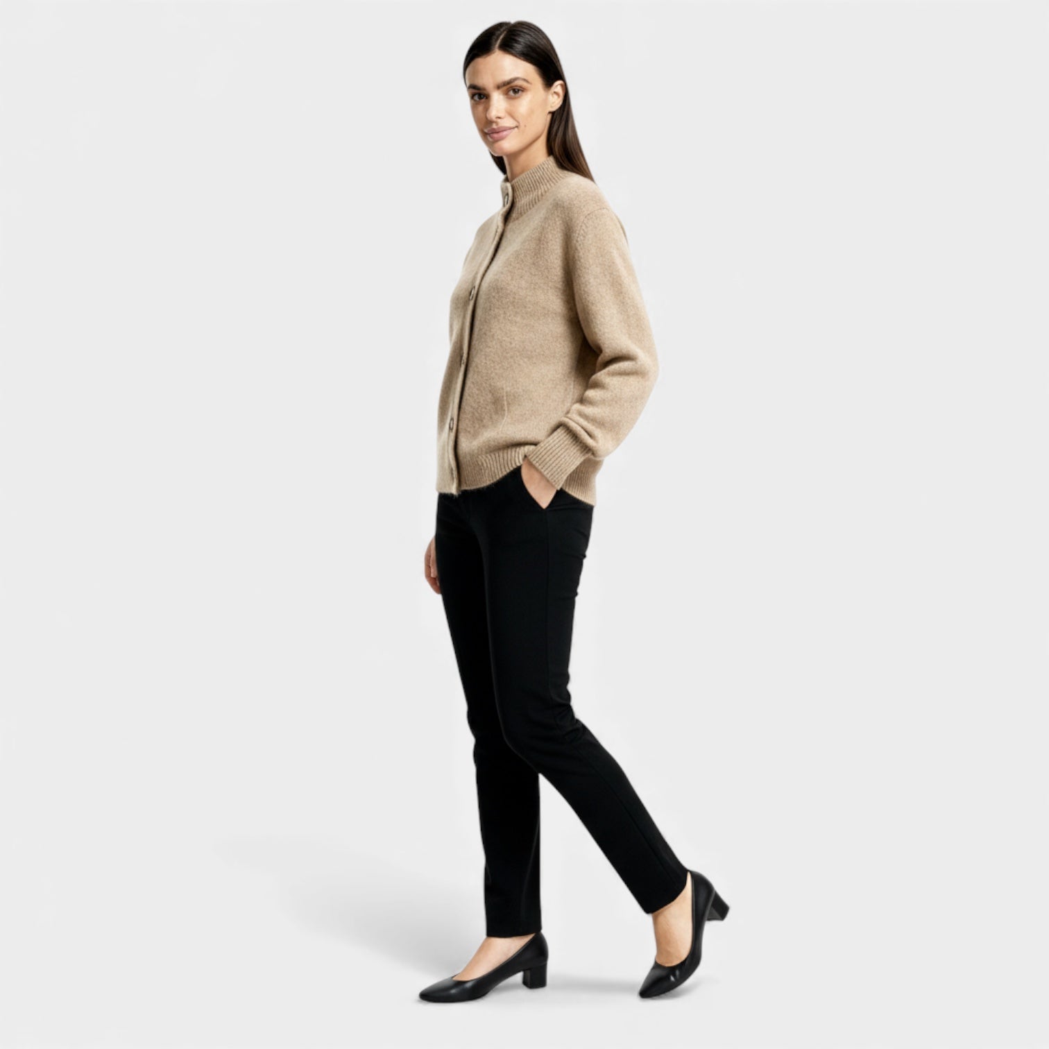 Ribbed Knit Cardigan for Women - Button Front Mock Neck - Cozy Layering Piece for Casual Wear