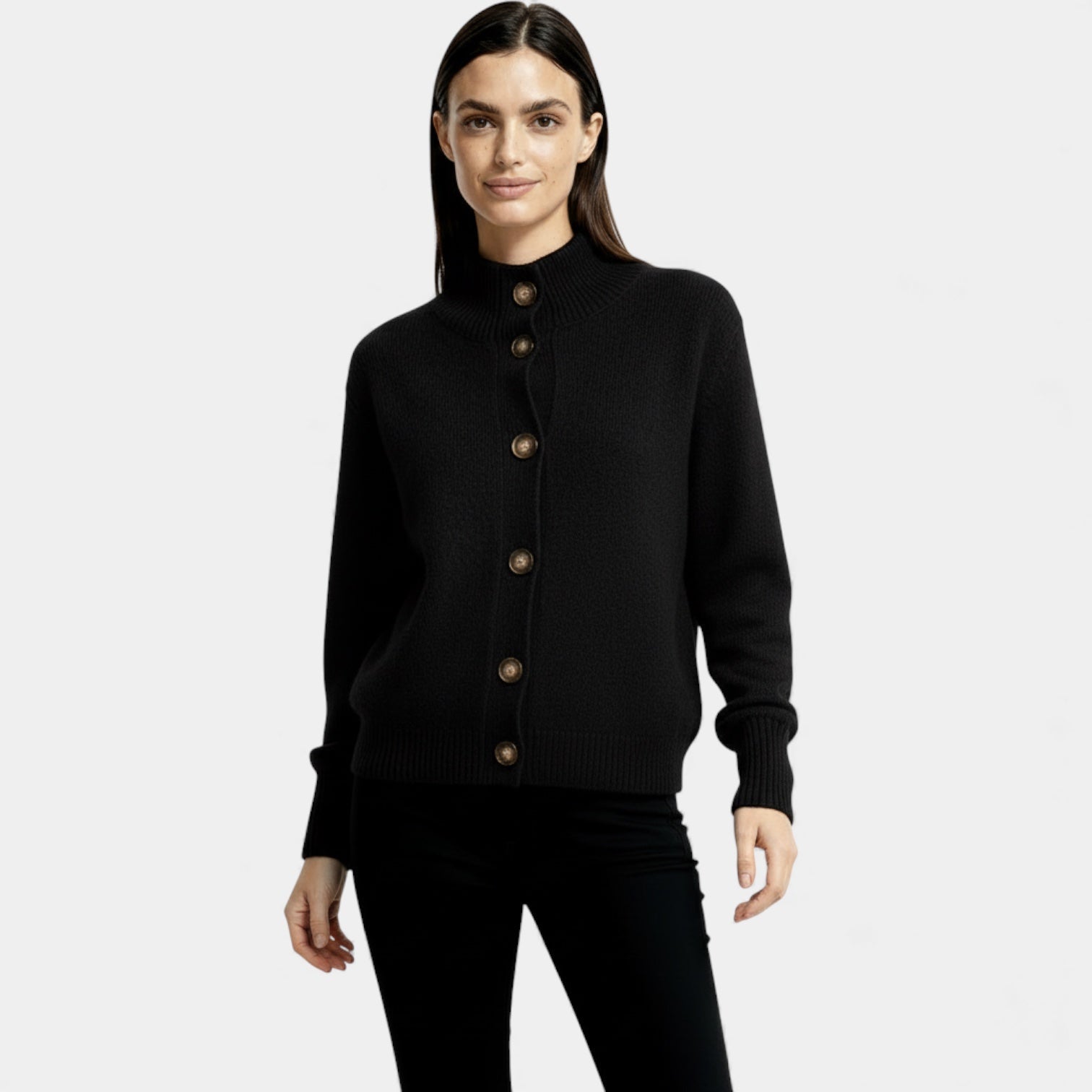 Ribbed Knit Cardigan for Women - Button Front Mock Neck - Cozy Layering Piece for Casual Wear