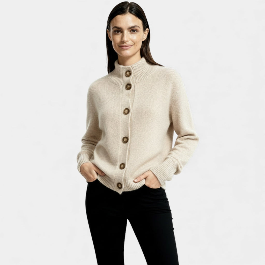 Ribbed Knit Cardigan for Women - Button Front Mock Neck - Cozy Layering Piece for Casual Wear