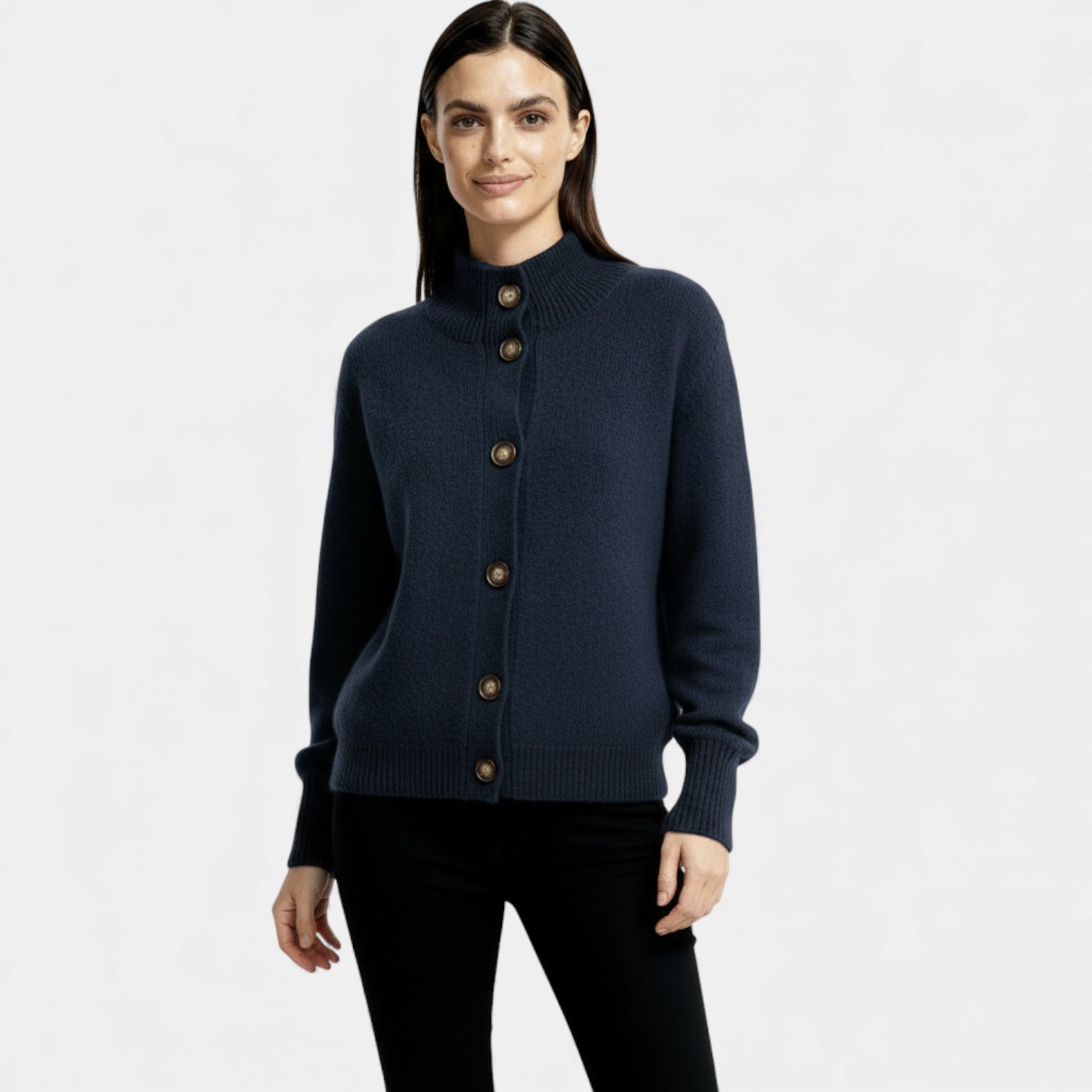 Ribbed Knit Cardigan for Women - Button Front Mock Neck - Cozy Layering Piece for Casual Wear