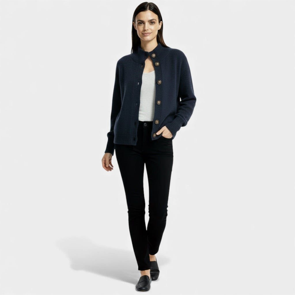 Ribbed Knit Cardigan for Women - Button Front Mock Neck - Cozy Layering Piece for Casual Wear