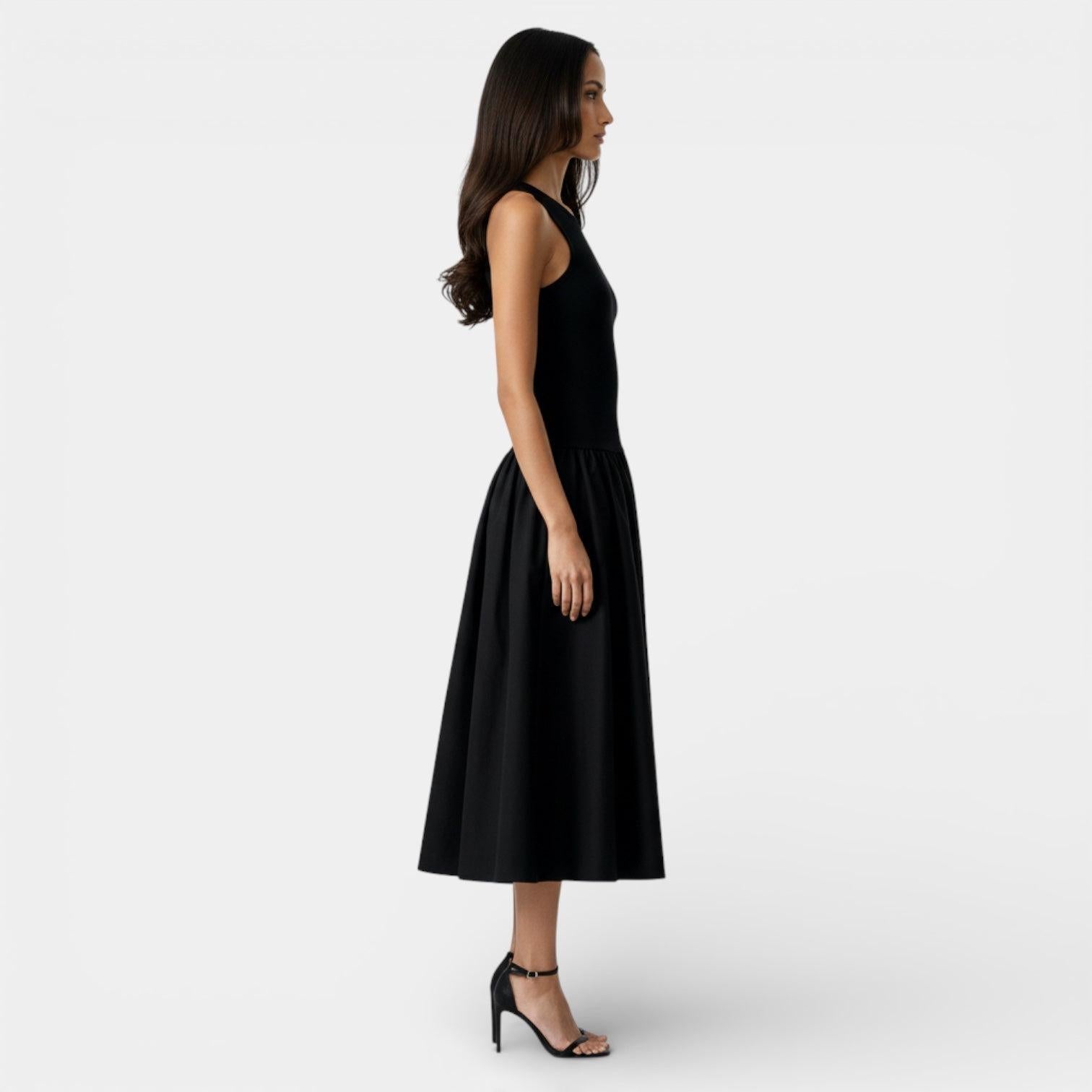 Ribbed Midi Dress for Women - Sleeveless Flare Design - Casual Summer Outfit - Comfortable Fit