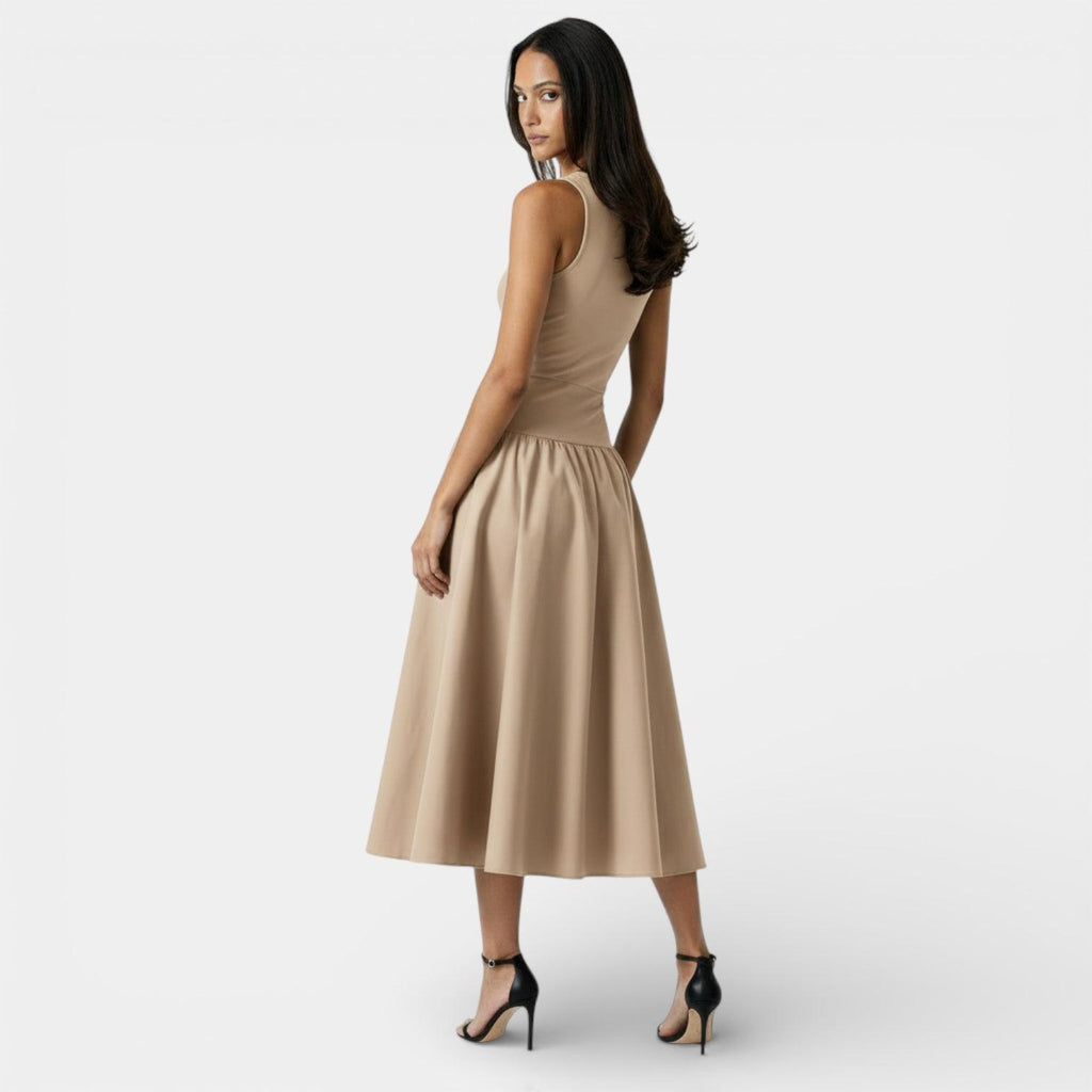 Ribbed Midi Dress for Women - Sleeveless Flare Design - Casual Summer Outfit - Comfortable Fit