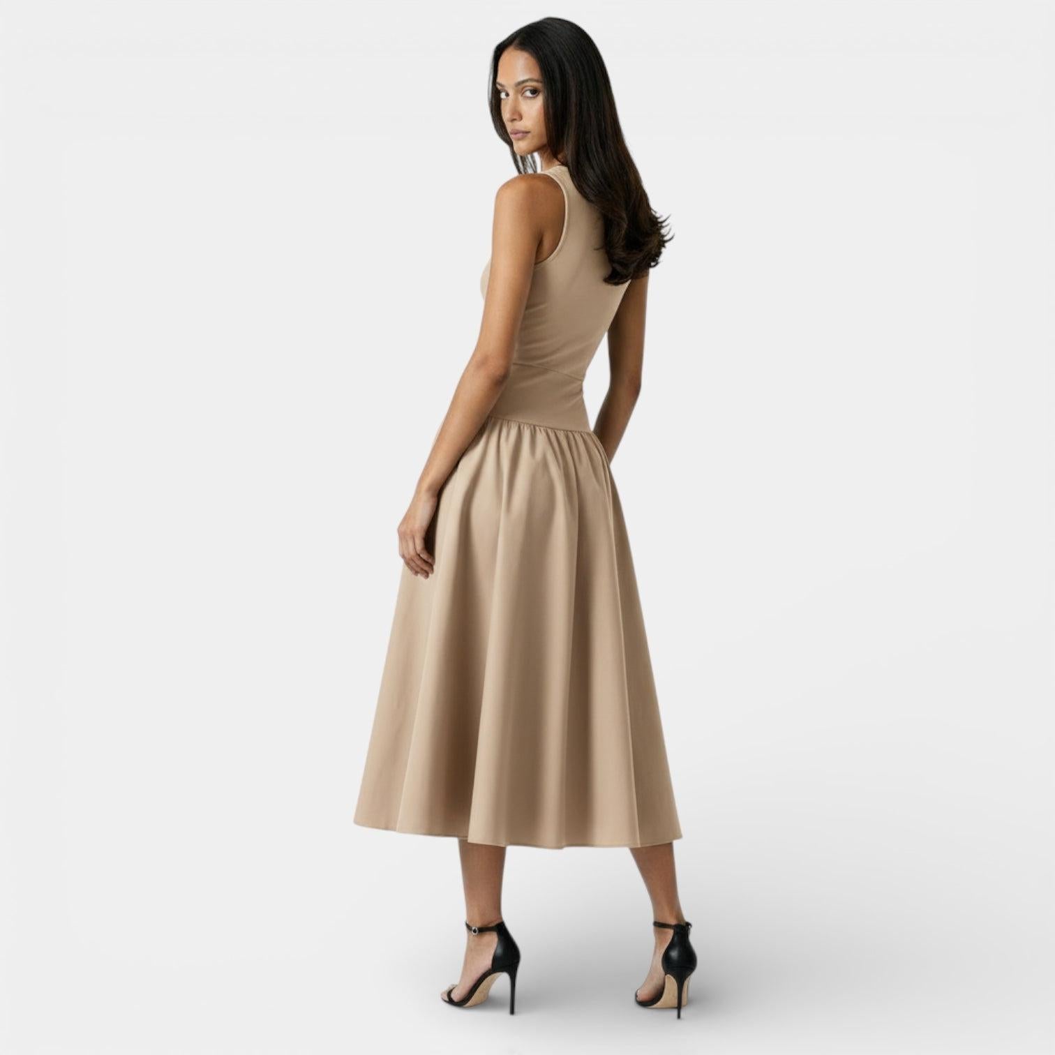 Ribbed Midi Dress for Women - Sleeveless Flare Design - Casual Summer Outfit - Comfortable Fit