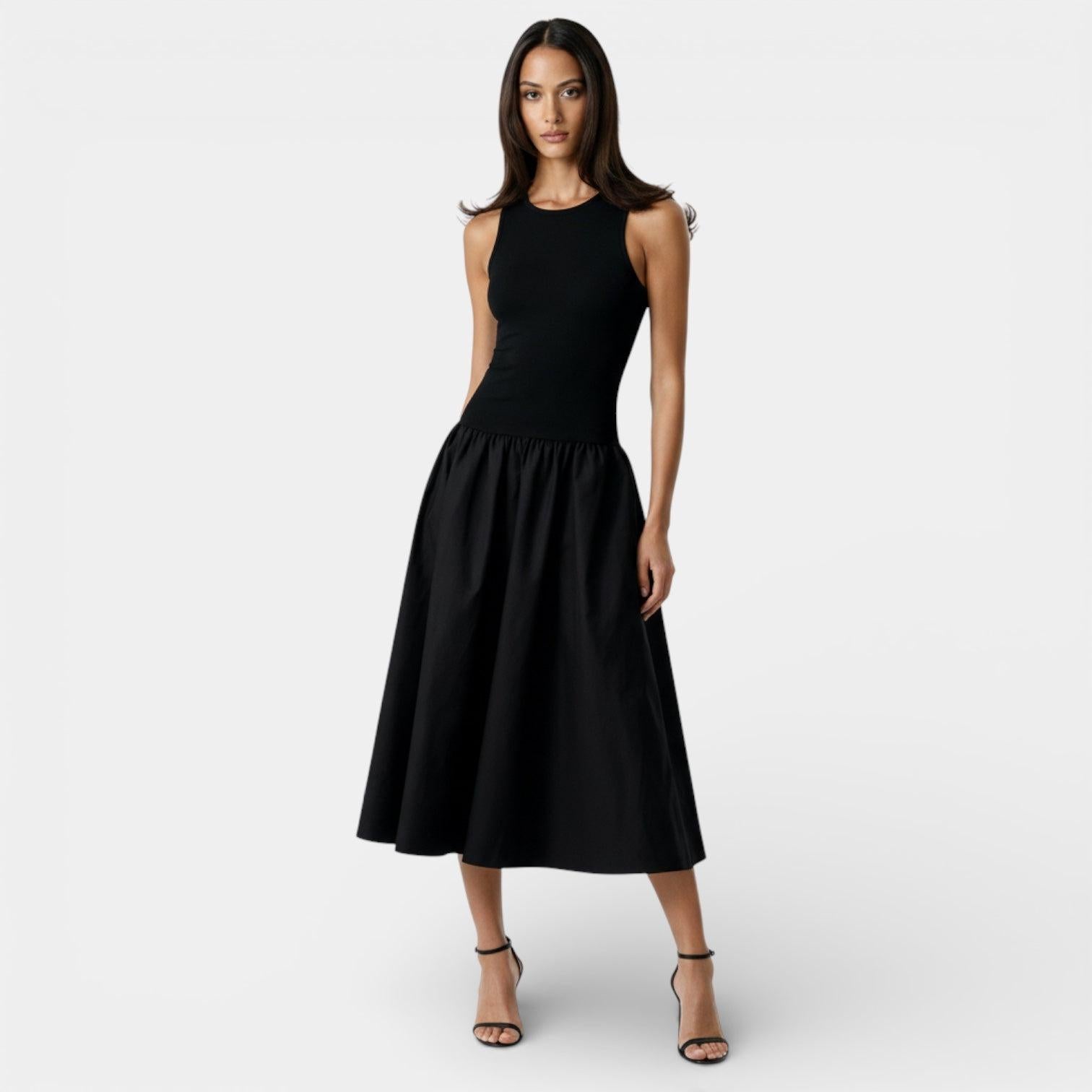 Ribbed Midi Dress for Women - Sleeveless Flare Design - Casual Summer Outfit - Comfortable Fit