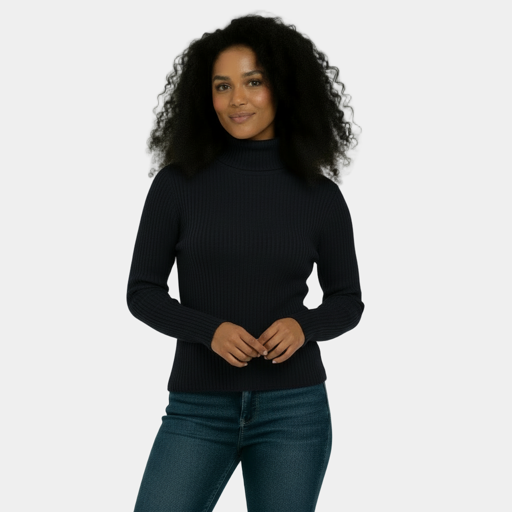 Ribbed Turtleneck Sweater for Women - Soft Stretch Fabric - Casual Knit Top for Everyday Wear - Available in Multiple Colors