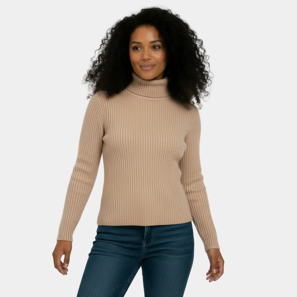Ribbed Turtleneck Sweater for Women - Soft Stretch Fabric - Casual Knit Top for Everyday Wear - Available in Multiple Colors