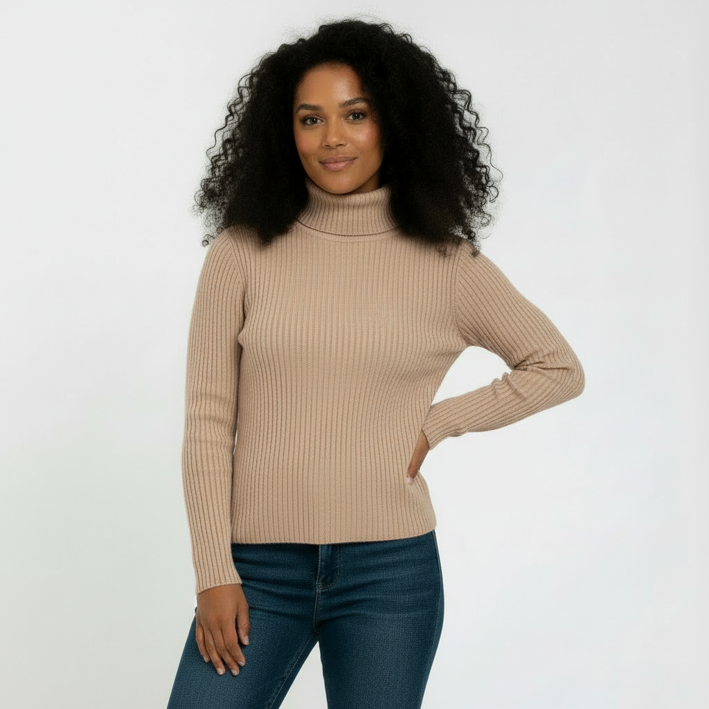 Ribbed Turtleneck Sweater for Women - Soft Stretch Fabric - Casual Knit Top for Everyday Wear - Available in Multiple Colors