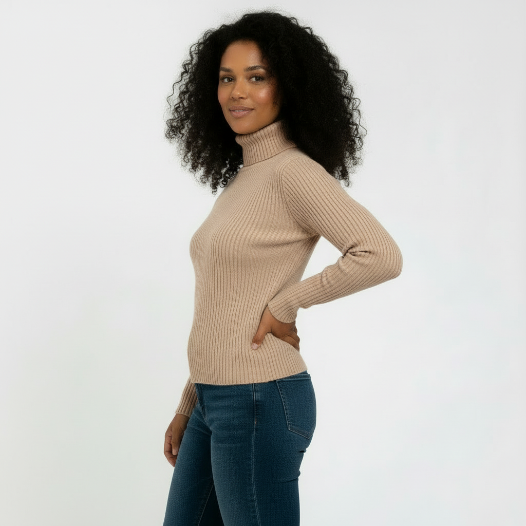 Ribbed Turtleneck Sweater for Women - Soft Stretch Fabric - Casual Knit Top for Everyday Wear - Available in Multiple Colors