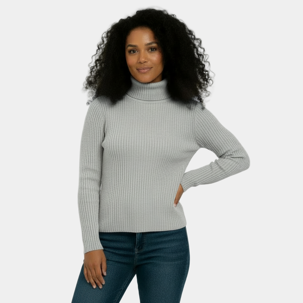 Ribbed Turtleneck Sweater for Women - Soft Stretch Fabric - Casual Knit Top for Everyday Wear - Available in Multiple Colors