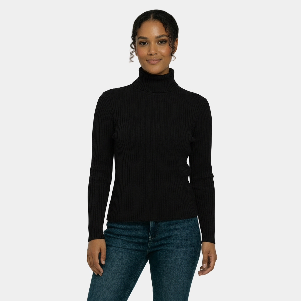 Ribbed Turtleneck Sweater for Women - Soft Stretch Fabric - Casual Knit Top for Everyday Wear - Available in Multiple Colors