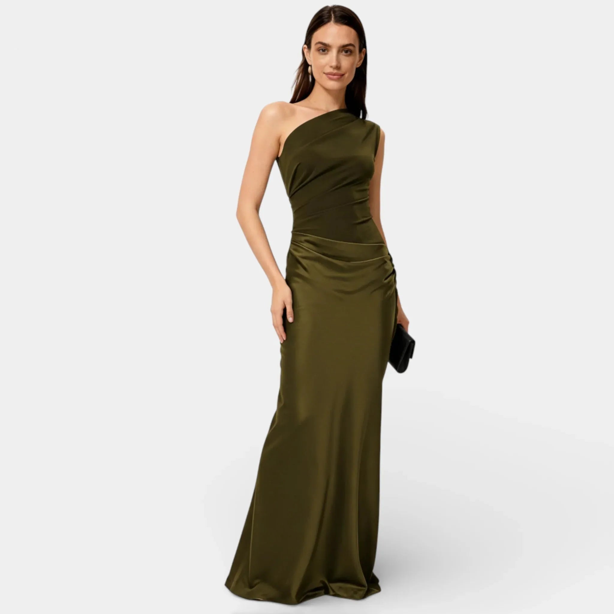 Satin One Shoulder Maxi Dress for Women – Ruched Bodycon Evening Wear