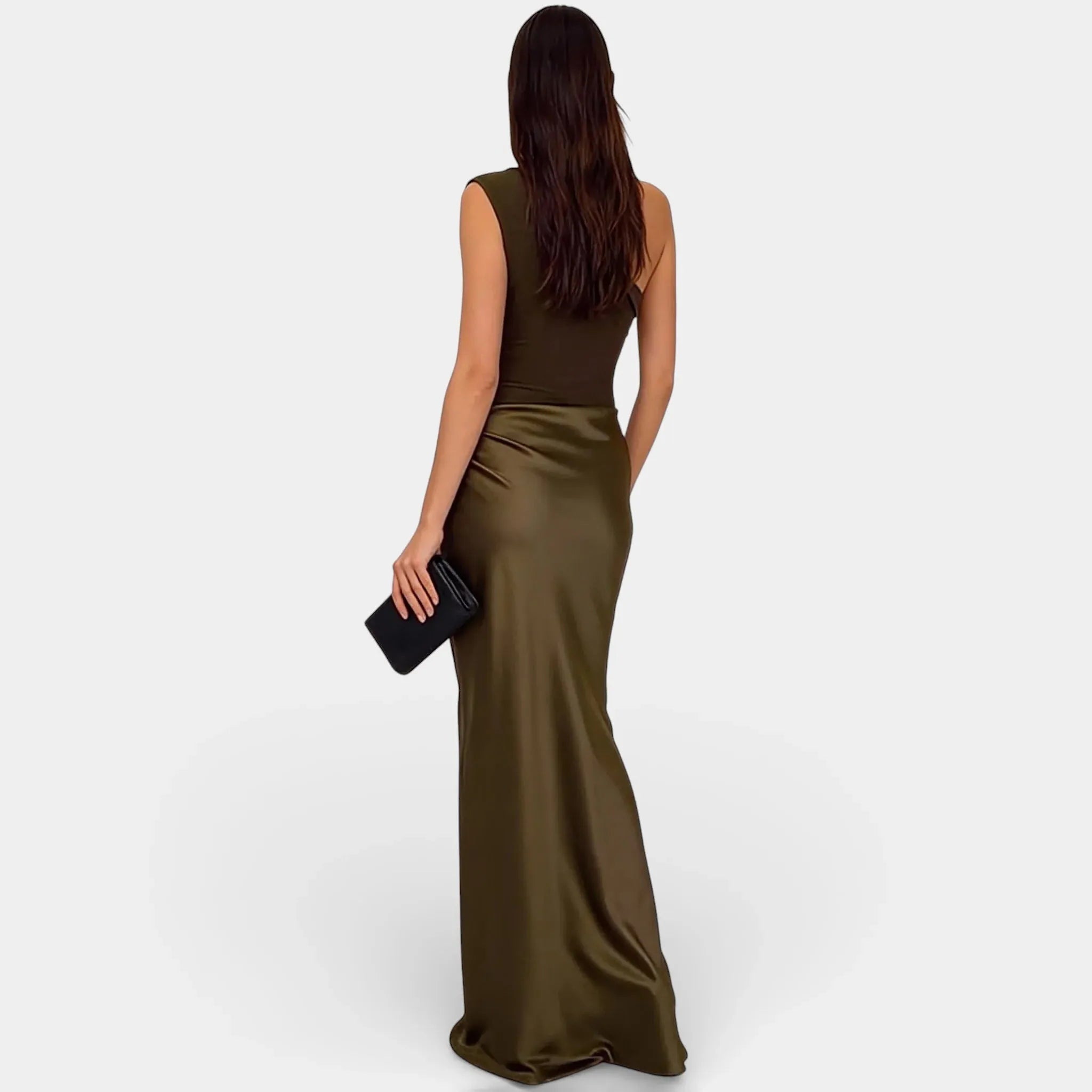 Satin One Shoulder Maxi Dress for Women – Ruched Bodycon Evening Wear