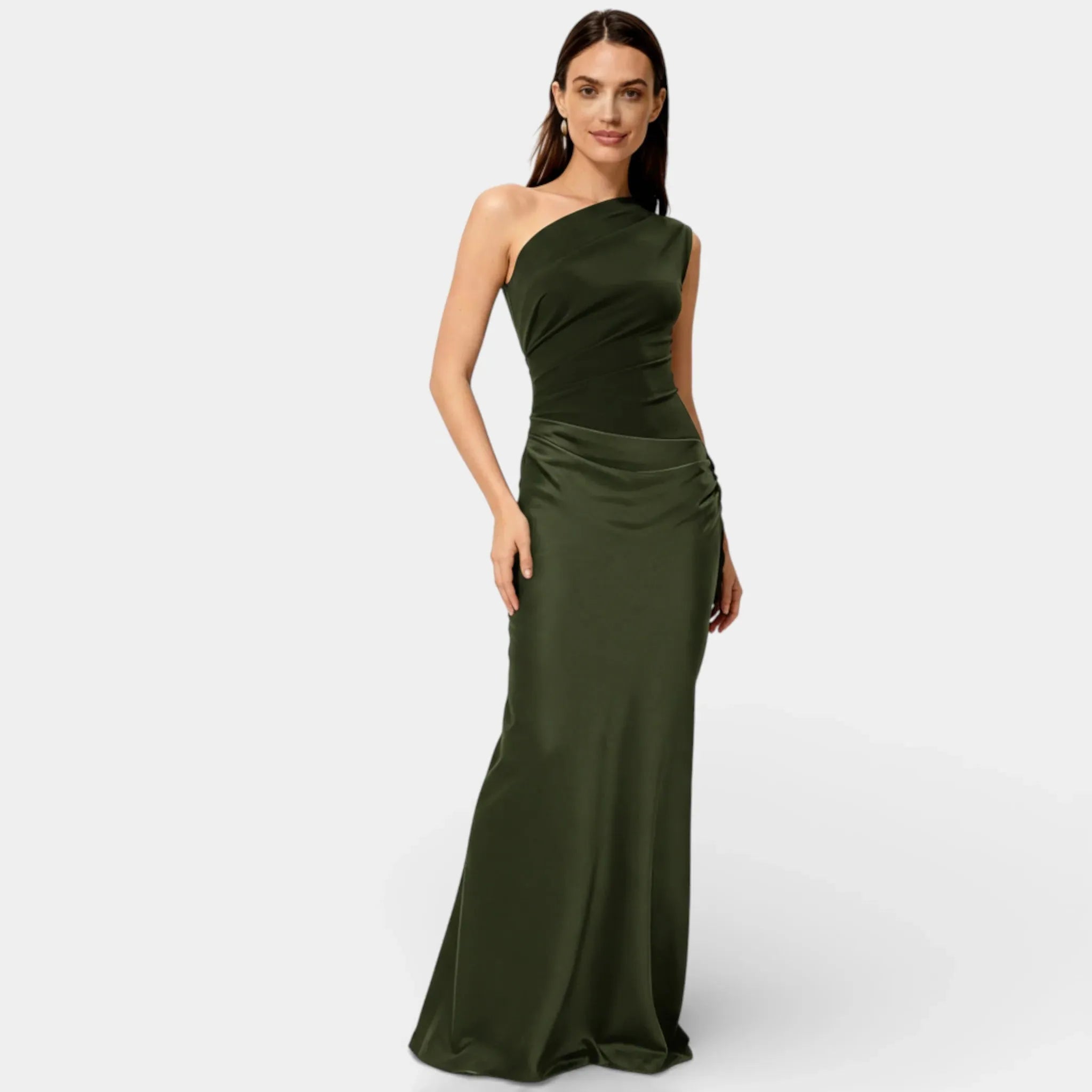 Satin One Shoulder Maxi Dress for Women – Ruched Bodycon Evening Wear