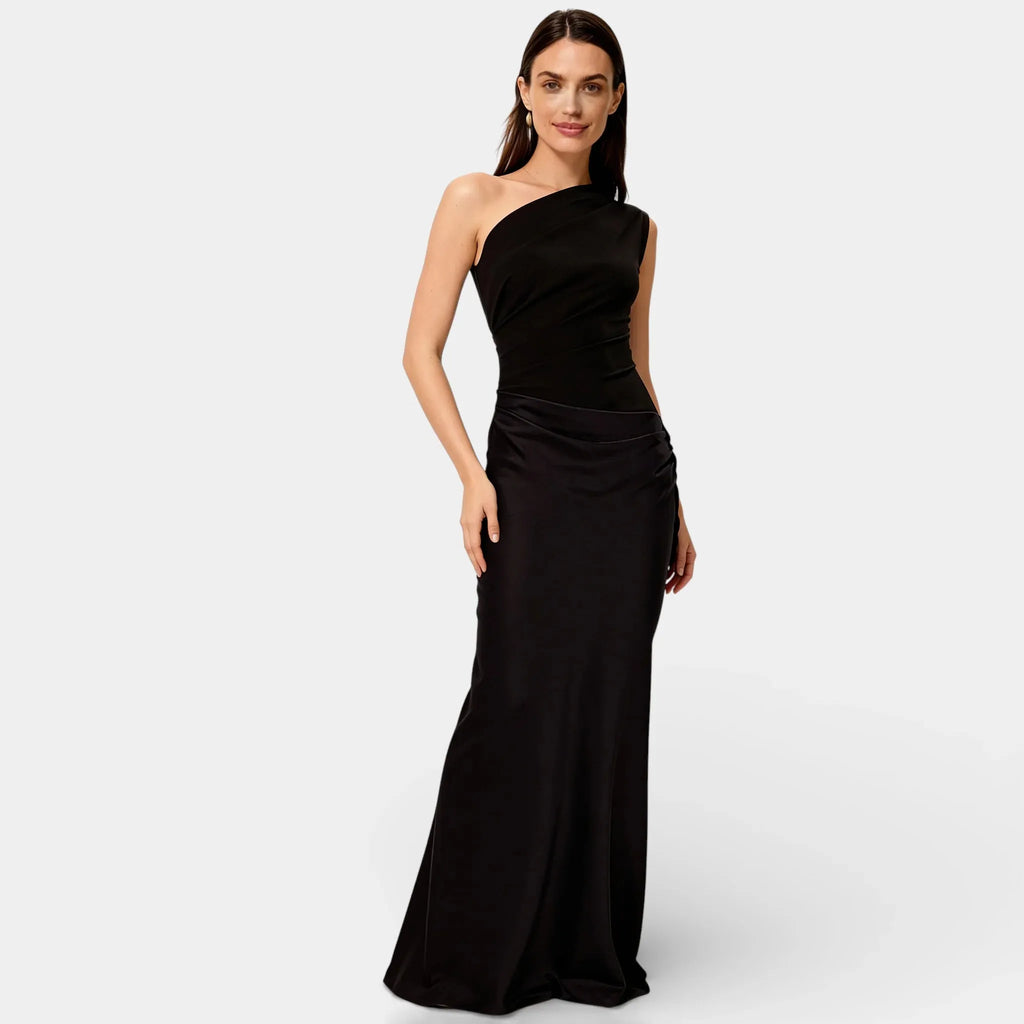 Satin One Shoulder Maxi Dress for Women – Ruched Bodycon Evening Wear