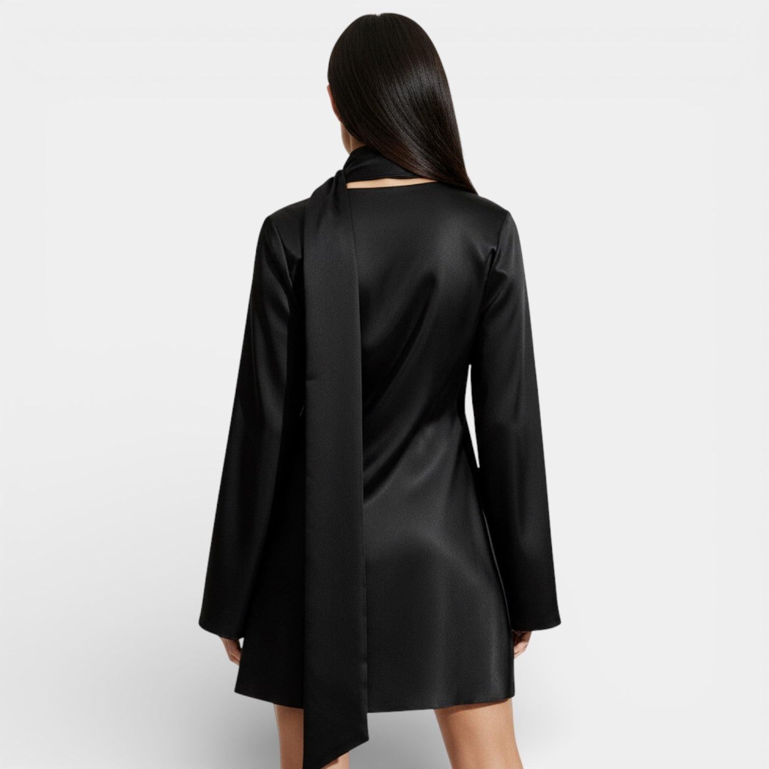 Satin Tie-Neck Mini Dress for Women - Elegant Evening Wear with Flattering Fit and Stylish Design