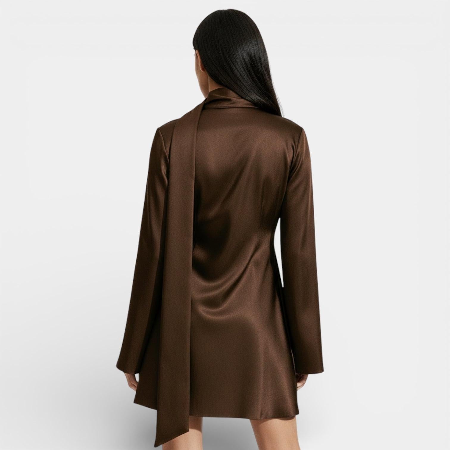 Satin Tie-Neck Mini Dress for Women - Elegant Evening Wear with Flattering Fit and Stylish Design