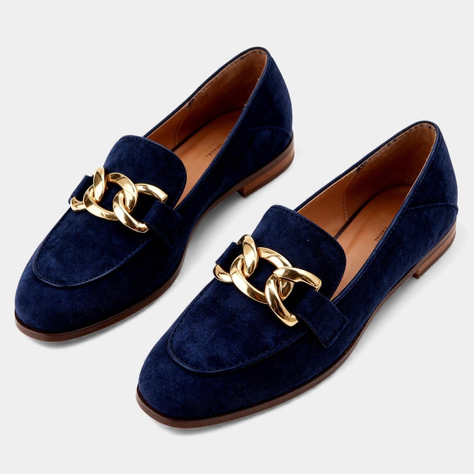 Suede Chain Loafers for Women – Classic Slip-On Flats for Everyday Wear