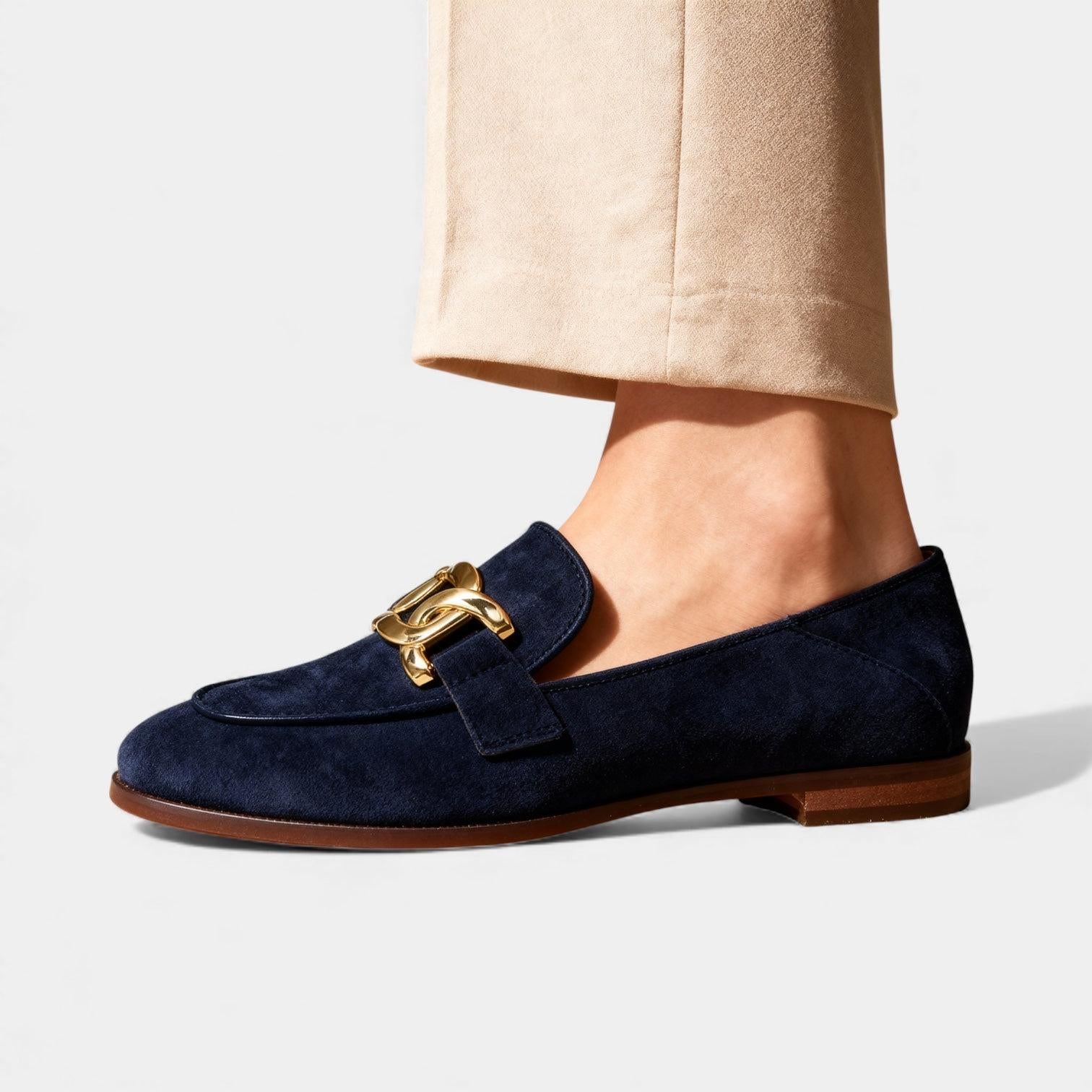 Suede Chain Loafers for Women – Classic Slip-On Flats for Everyday Wear