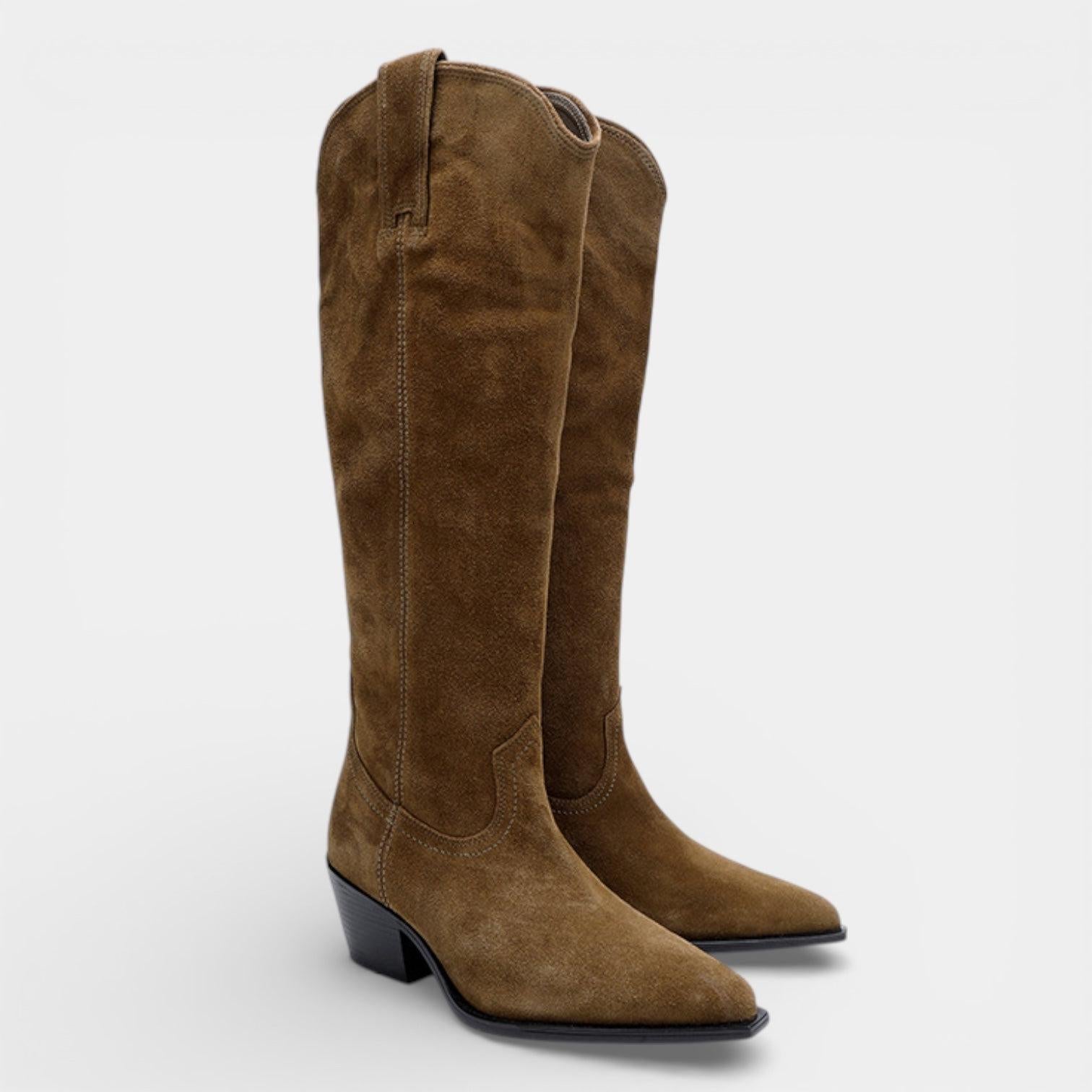 Suede Leather Knee-High Boots for Women – Classic Western Style Footwear for Everyday Wear