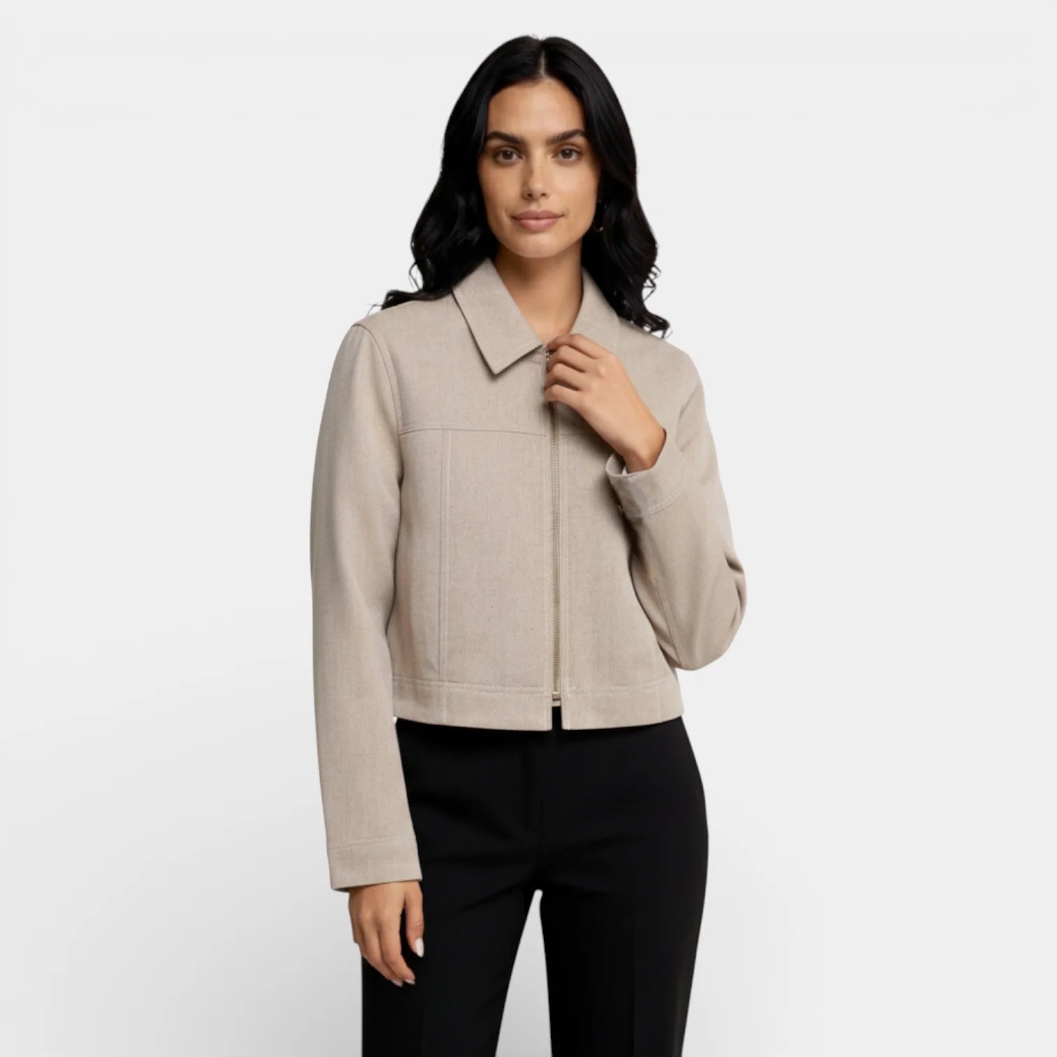 Textured Cropped Zip-Up Jacket and Straight-Leg Pants Set for Women – Casual Outfit for Everyday Wear