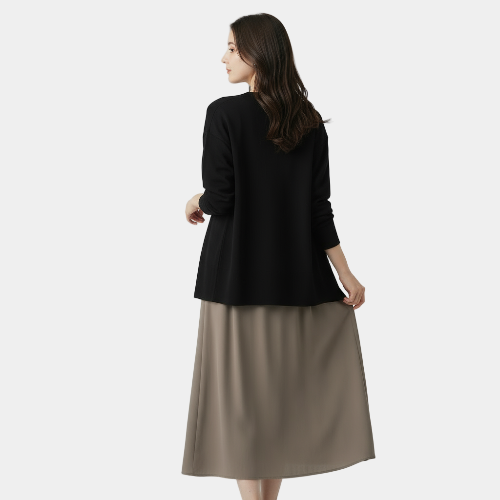 V-Neck Knit Cardigan for Women - Long Sleeve Sweater with Hook-and-Eye Closure - Versatile Layering Piece