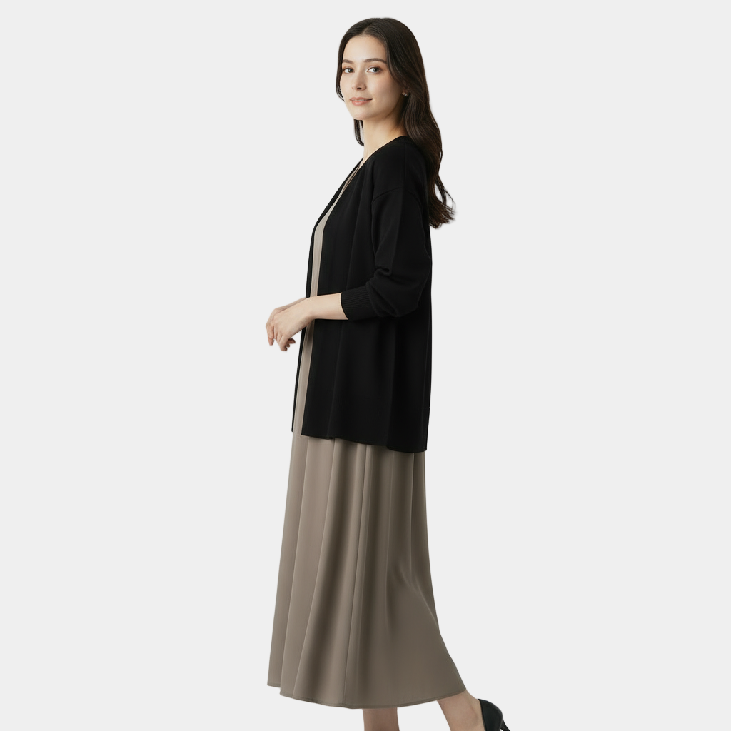 V-Neck Knit Cardigan for Women - Long Sleeve Sweater with Hook-and-Eye Closure - Versatile Layering Piece