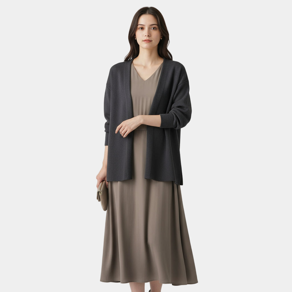 V-Neck Knit Cardigan for Women - Long Sleeve Sweater with Hook-and-Eye Closure - Versatile Layering Piece