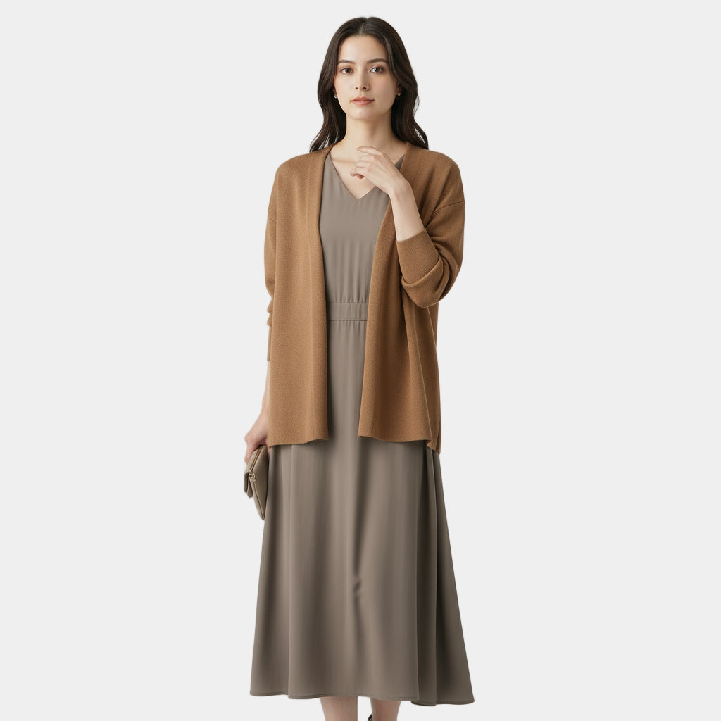 V-Neck Knit Cardigan for Women - Long Sleeve Sweater with Hook-and-Eye Closure - Versatile Layering Piece